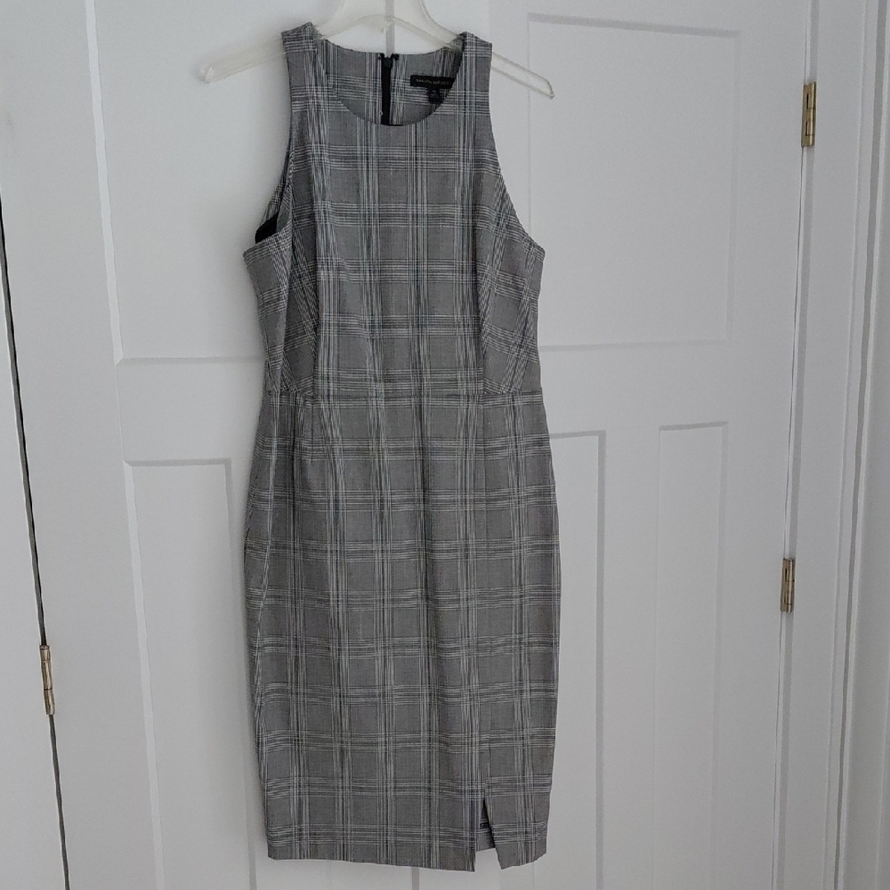Banana Republic Gray Plaid Midi Sheath Dress